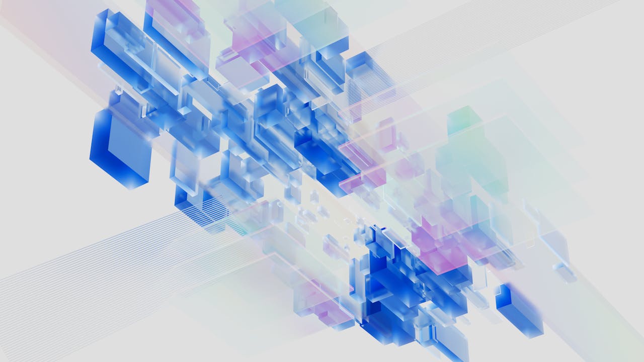 services-02 Abstract 3D render of blue and pink digital blocks. Perfect for technology-themed content.